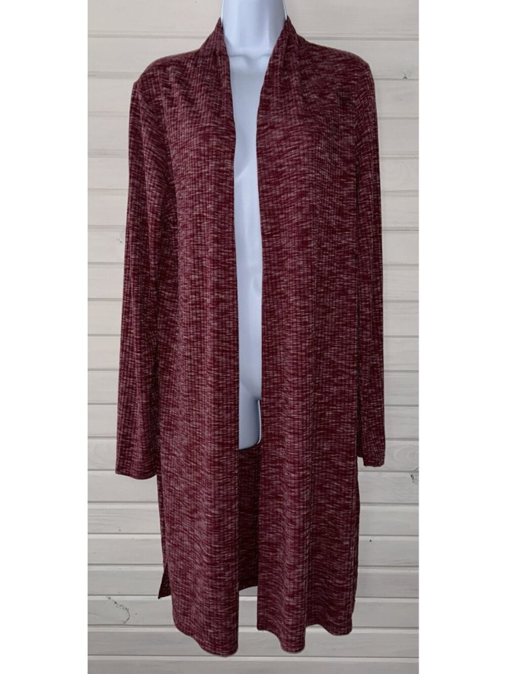 Bobeau Sz MEDIUM Burgundy Jay Marled Open Front Duster Cardigan Ribbed EUC